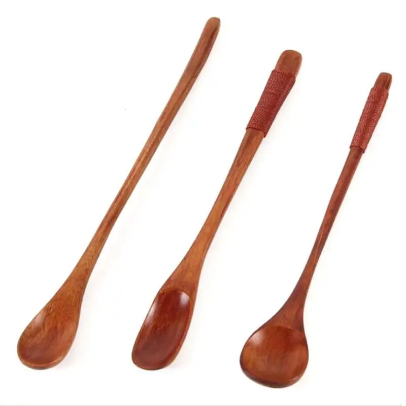 Long Handle Wooden Spoon Bamboo Teaspoon Ice Cream Dessert Coffee