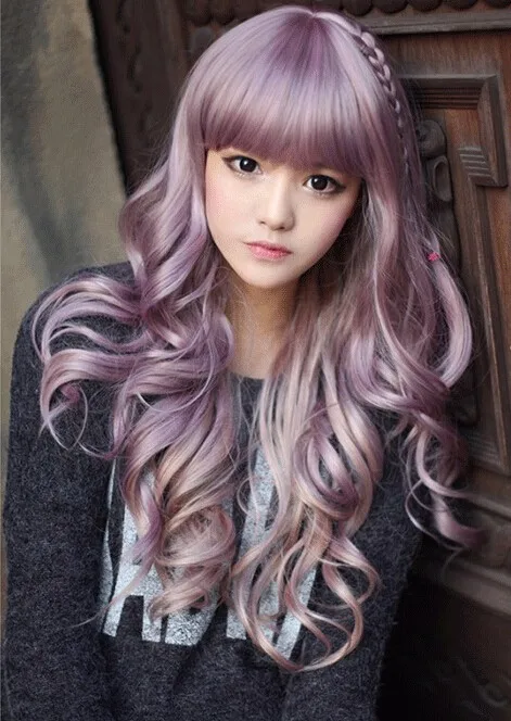 korean women wigs with bangs cheaps full taro wig curly long light ...