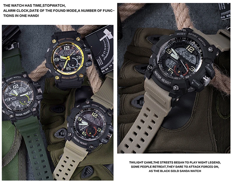 SANDA мужские спортивные часы Топ бренд класса люкс светодиодный цифровые часы модные уличные Водонепроницаемые Мужские часы Relogio Masculino