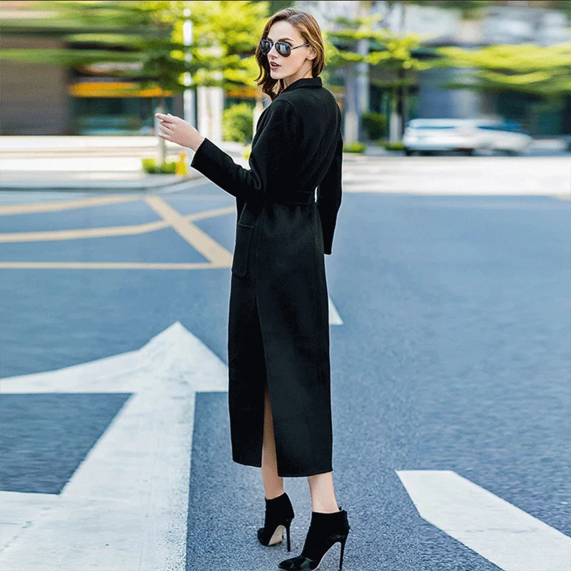 Long Noir 2018 D'hiver rouge bourgogne Laine Automne Manteau Survêtement Tranchée Femmes Tissu Cachemire Gamme De camel Corps Veste Double S Haut W1pTS7w