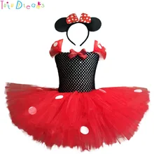 Красное блестящее платье-пачка с Минни для девочек на день рождения детские рождественские платья-пачки в белый горошек детская одежда с повязкой на голову