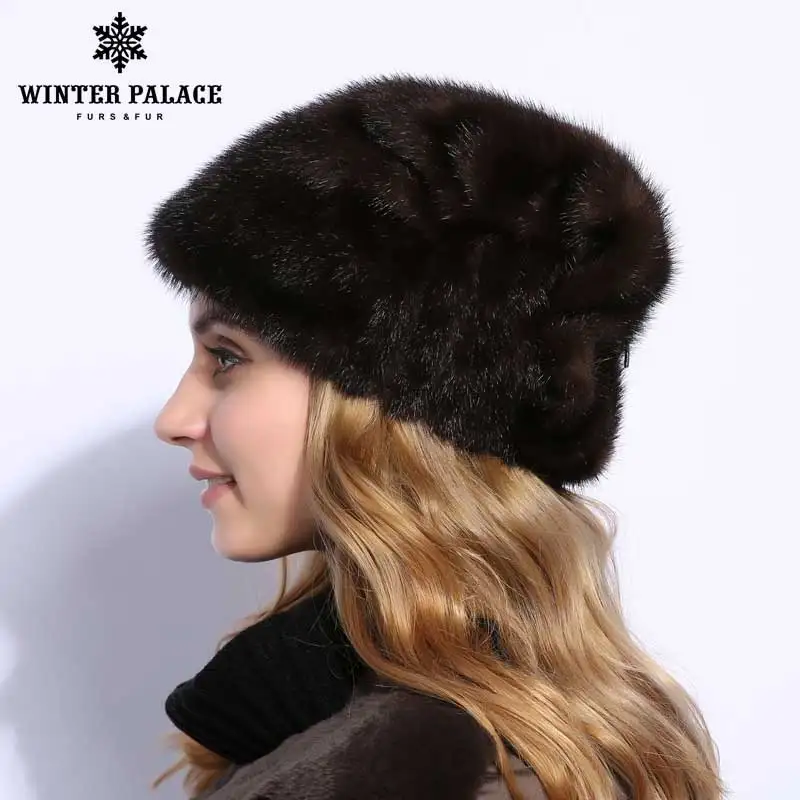 Норковые меховые шапки для женщин, женские зимние шапки из натурального меха, стразы, высококачественные шапочки