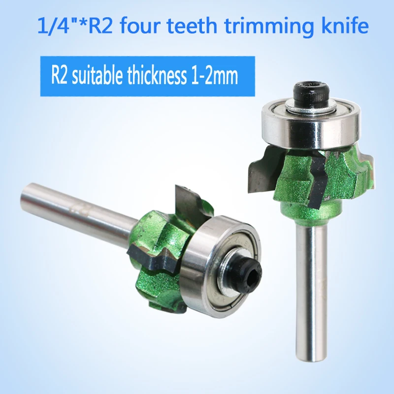 1pc R2 woodworking milling cutter 4 teeth trimming knife edge trimmer wood router bit 360 degree rotary trimming knives scraper edge deburring head cutters set burr remover hand tool for wood plastic