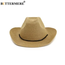 BUTTERMERE ковбойская шляпа для мужчин и женщин с широкими полями, шляпа от солнца, Повседневная пляжная соломенная шляпа цвета хаки, Женская Мужская весенне-летняя ковбойская шляпа