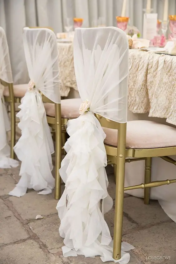Высококачественный чехол для стула из шифона с капюшоном с курчавая ива оборками для свадебных церемоний вечеринок отель дом открытый праздничное украшение - Цвет: ivory
