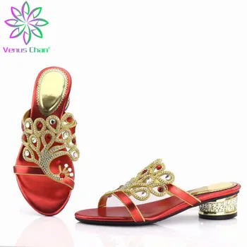 

talian Red Color Shoes for Party In Women Nigerian Women Wedding Shoes without Bag Set Decorated with Crystal Pumps Women Shoes