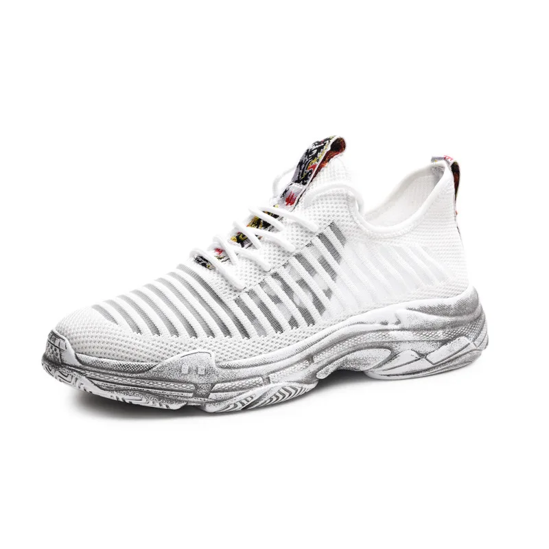 Ins Male Shoe Perforation Student Network Cloth Shoe Ventilation White Shoes Flying Motion Dad Shoe Zapatos De Hombre Sneakers