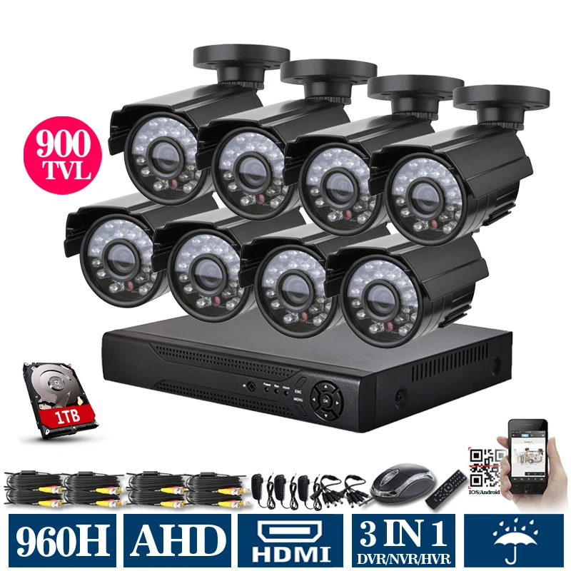 

Kit video surveillance system 8ch AHD 960h cctv system home security camera system hd 3g wifi dvr kit hdmi 1080p with 1000GB HDD