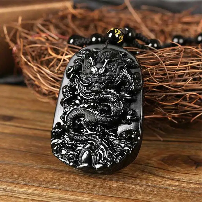 KYSZDL Прямая красивый китайский ручной работы черный обсидиановый резной дракон амулет счастливый кулон ожерелье для мужчин и женщин ювелирные изделия