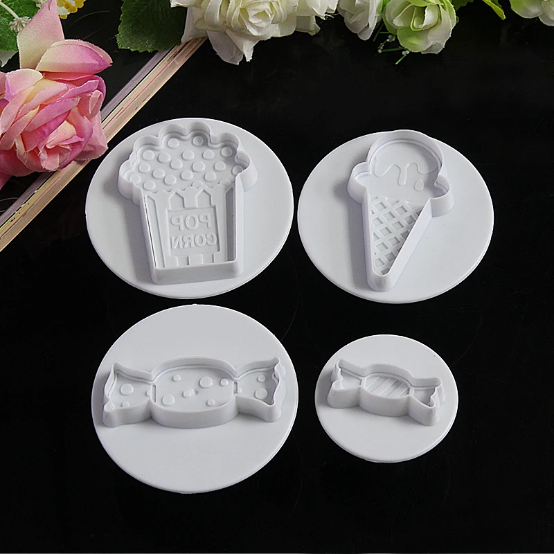 4pcs Candy Icecream Plastic Plunger Cutter Cookie Embossing Cake