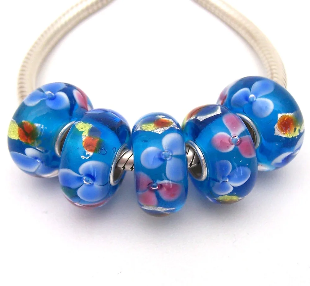 

SBJWG666 5PCS 100% S925 Sterling Silver Beads Murano Glass beads Fit European Charms Bracelet charms diy jewelry Lamp work