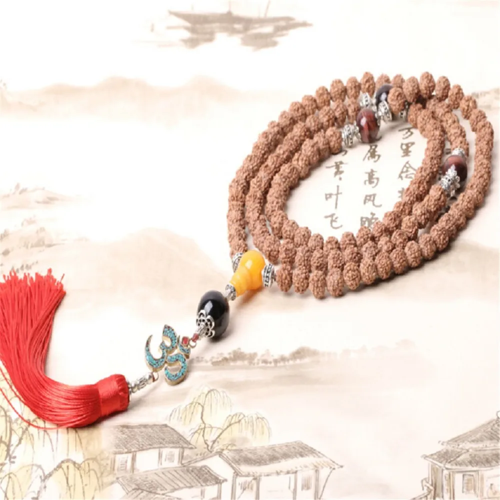 7/8/9 мм индонезийский натуральный 5 лепестков Rudraksha 108 молитвенный бисер Mala Nepal OM