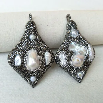 

3Pcs Nature Baroque Pearl arrow Pendant Charms, Pave Crystal Rhinestone For Making Necklaces Jewelry findings PD765