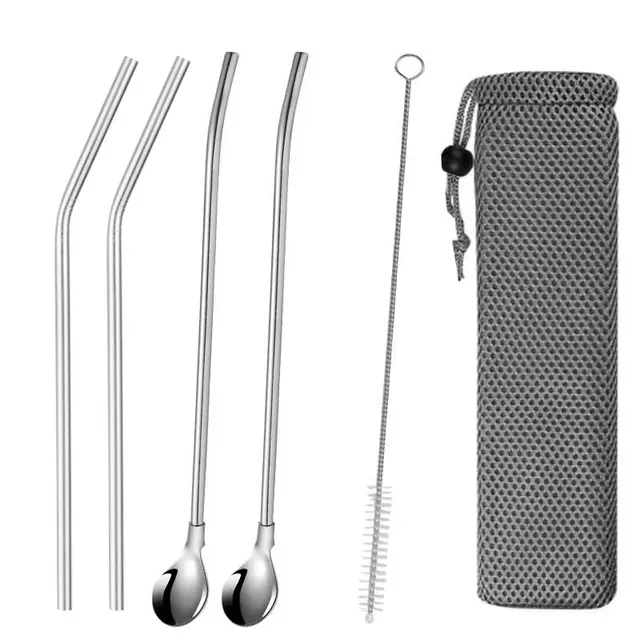 Extra Wide Straw Reusable Stainless Steel Drinking Straw Metal Straw For Smoothies Tapioca Pearls Milk Tea Juice Bar Tools Straw spoon B