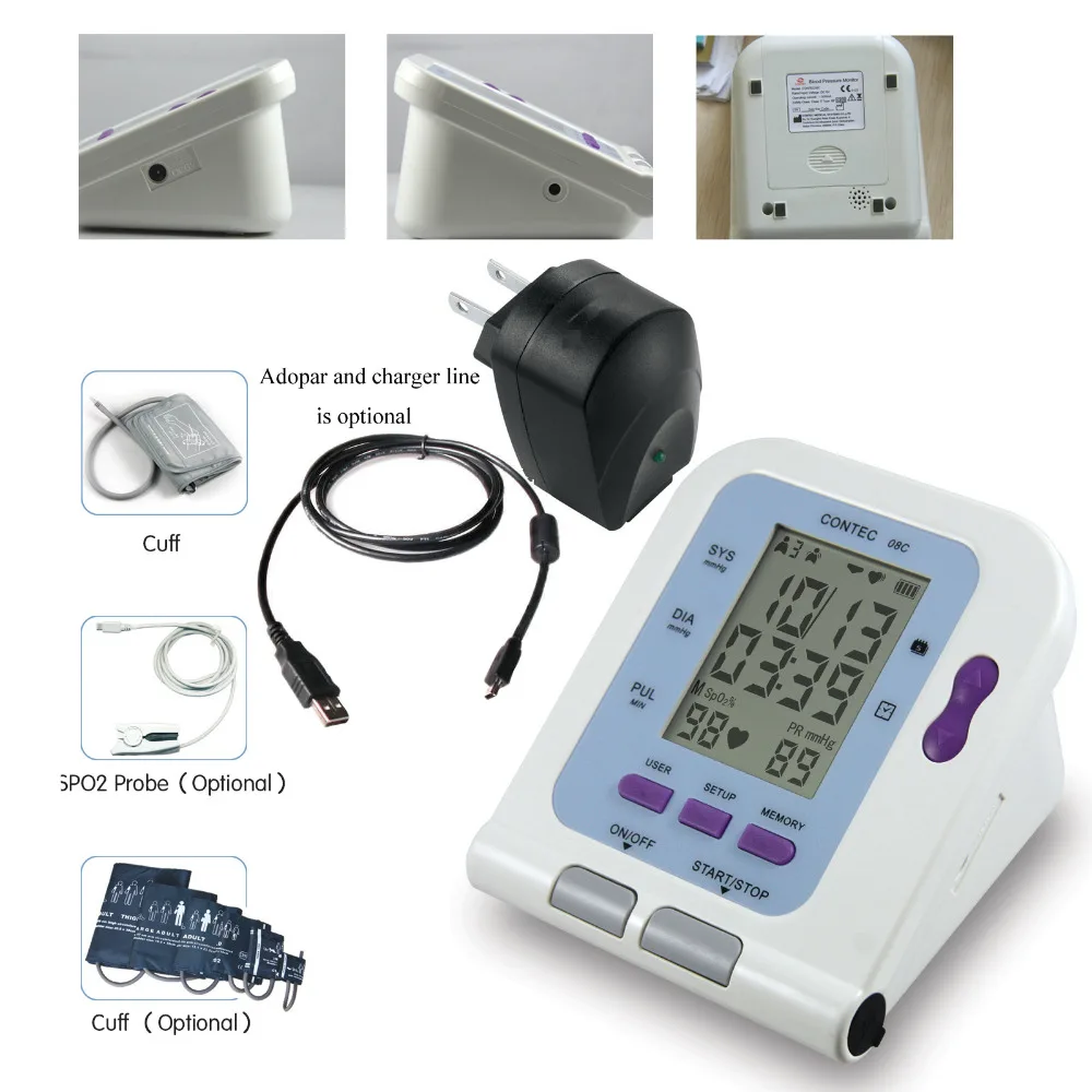 CE FDA цифровой монитор крови USB Программное обеспечение CD в комплекте CONTEC08C BP монитор, Тензиометр