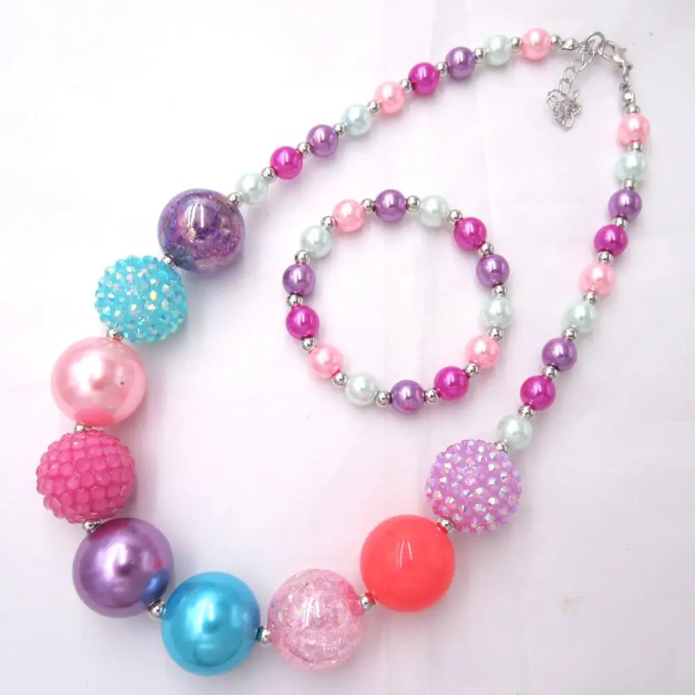 Новая модель, Детские ожерелья с бусинами, разноцветные ожерелья с жемчугом для маленьких девочек, ожерелье с бусинами, браслет, ювелирный набор для детей, подарок 1 шт - Окраска металла: Necklace Bracelet