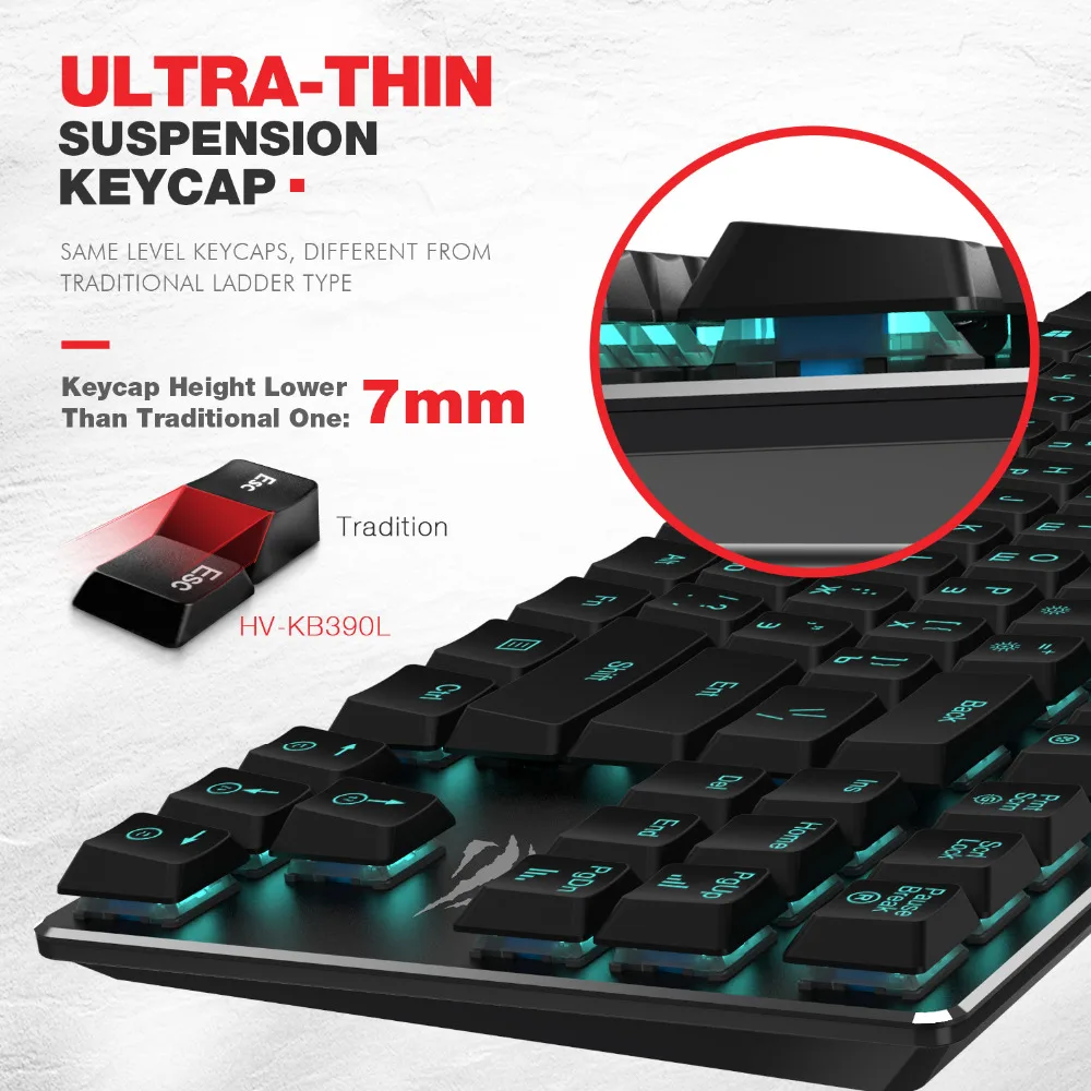 HAVIT Mechanical Keyboard 87 Keys Ultra Low Axis Extra-Thin Mini Gaming Keyboard Blue Switche for P
