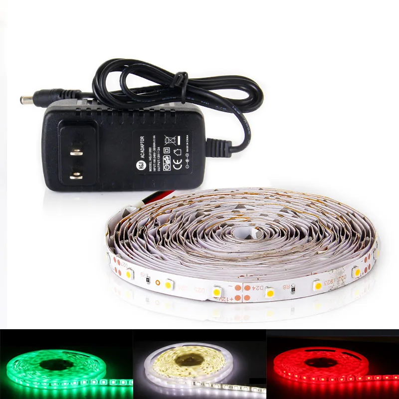 RGB Светодиодная лента 2835 SMD 60 светодиодов/м 5 м гибкая светодиодная DC 12 В 2A адаптер
