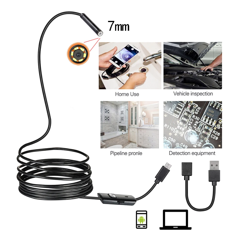 

Android Endoscope 7mm 1/1.5/2m IP67 Waterproof Support OTG&UVC Smartphone HD Snake Mini Usb Endoscope For Car/PCB/EarDetection