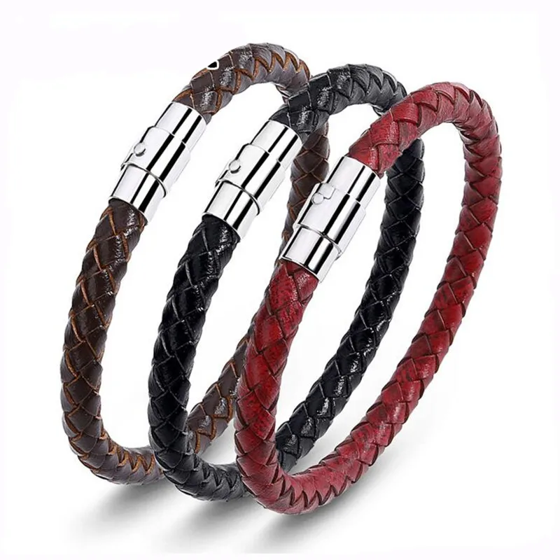 

2017 Men Bracelet Stainless Steel Magnetic Clasps Men Jewelry Pulseras Homme Fashion Genuine Leather Bracelets for Men Women