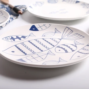 

jingdezhen Creative Cartoon fish Ceramic Plate Dish 8 inches Bone China Porcelain Round Flat Dinning Lunch Plate