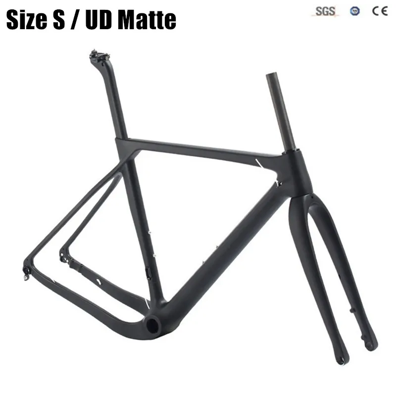 Гравийная рама для велосипеда Aero Road карбоновая рама дисковый тормоз коническая велосипедная Рама через ось 142x12 мм Di2 Механическая s m l xl - Цвет: Size S Black Matte