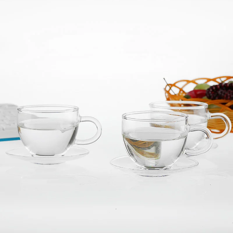 

Free shipping teacups and saucer sets, heat-resistant clear coffee tea cups