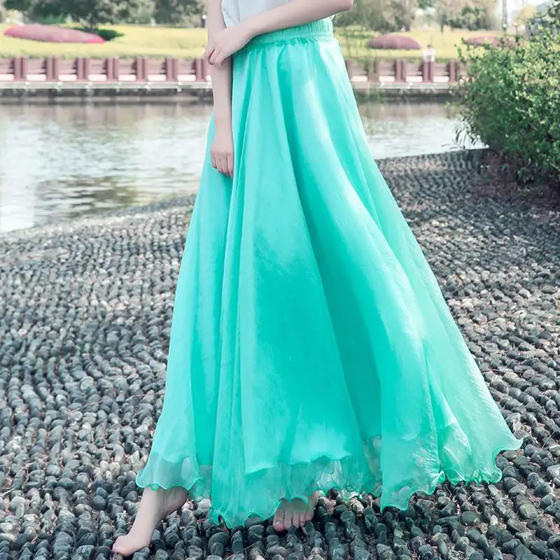 

80-100CM Bohemian Beach Skirt Women Elastic High Waist Chiffon Long Maxi Beach Short Skirts Ladies Skirts Falda De Playa clothes