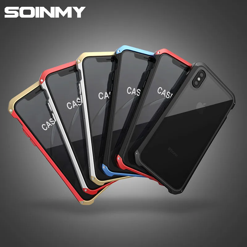 En Ligne Soinmy Métal XS Max Armure étuis pour iPhone XR Cas verre trempé Coque pour iPhone XS Max Couverture pour iPhone 7 8 Plus X XS XR Cas