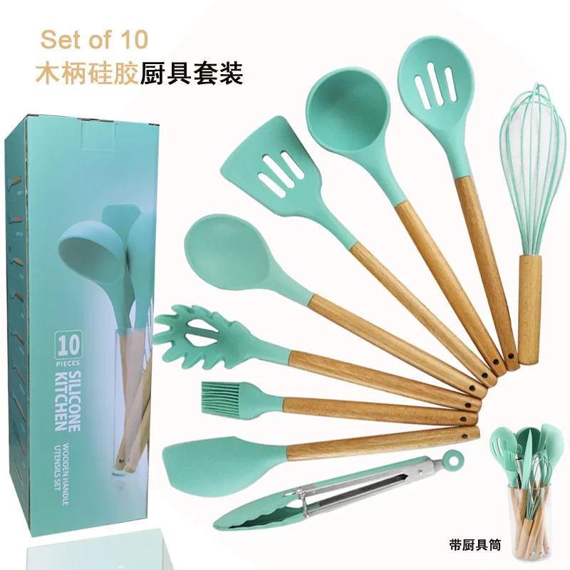 

10PCS Wood-handled Silicone Kitchen Baking Tools Kitchen Gadgets Cooking Tools Kitchen Utensil Set Kitchen Accessories Cooking