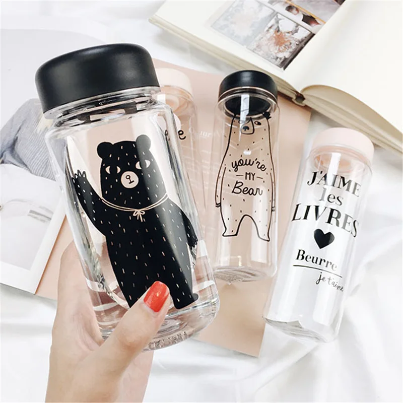 

Portable Water Bottles Plastic Bear Pattern Space Water Bottles Large Capacity Tea Juice Water Bottles