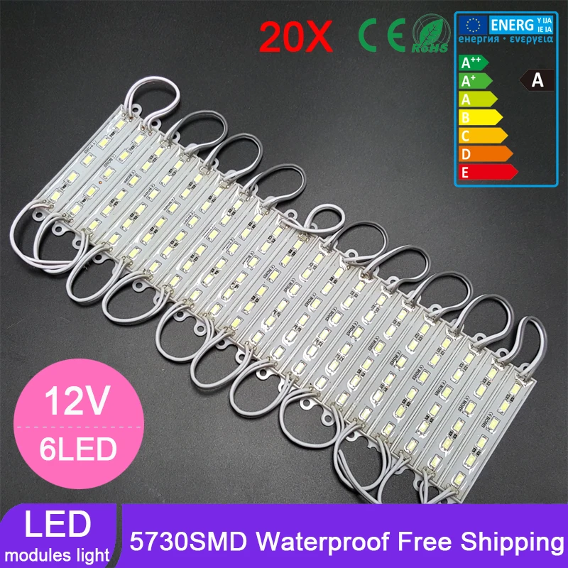 

20PCS High quality 5730 SMD 6LEDs High brightness LED Module White/RGB/Blue Waterproof Light Advertising lamp DC12V