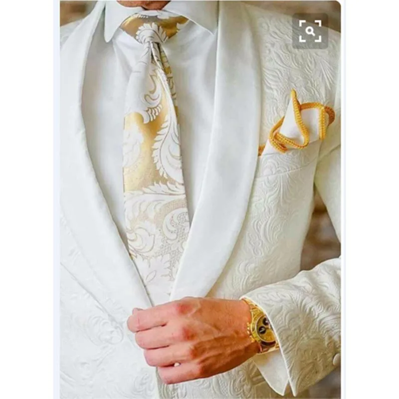 

New Design Embossed Fabric Mens Suits Groom Tuxedos Groomsmen Wedding Party men suit Blazer (Jacket+Pants)