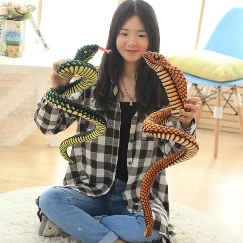 

1pc 130cm Evil Plush Toys Simulation Cobra and Python Snake Soft Animal Stuffed Toy for kids birthday party Christmas gift