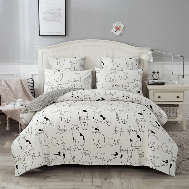  4/7pcs quilt cover sheet pillow comforter bedding set cotton euro pastel double side solid and flow