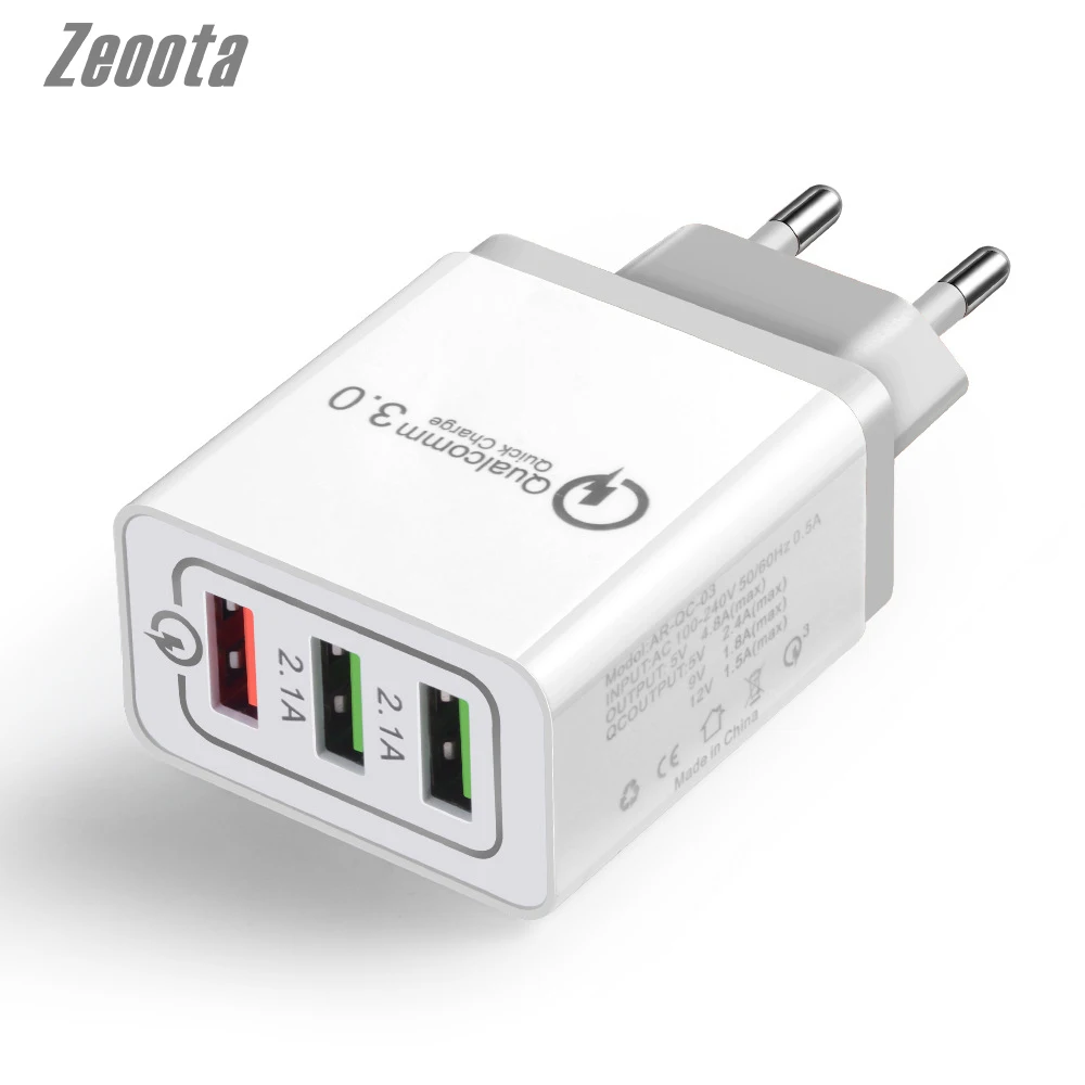 

Zeoota 3USB QC3.0 Quick Charge Adapter Wall Charger Plug Mobile Phone Charger Travel Charger for Smartphone Tablet Universal