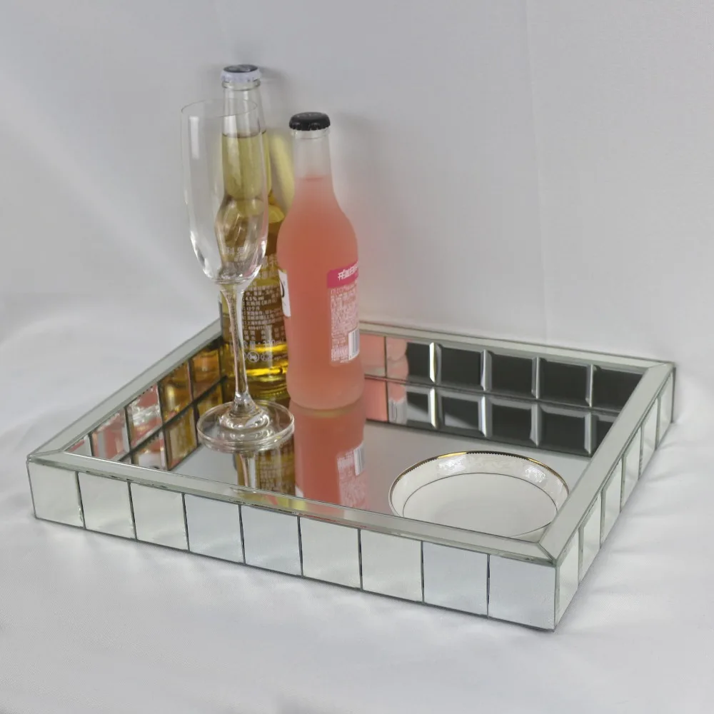 

Rectangle Decoration Gift Wine Tray Modern Mirrored Fruit Tray Mirror Plate Wedding Decor Square Storage Tray Home Decor