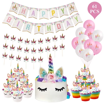 

Unicorn Flag Banner Cupcake Wrappers Happy Birthday Party Decorations Kids Decor Unicorn Party Supplies Baby Shower Accessories