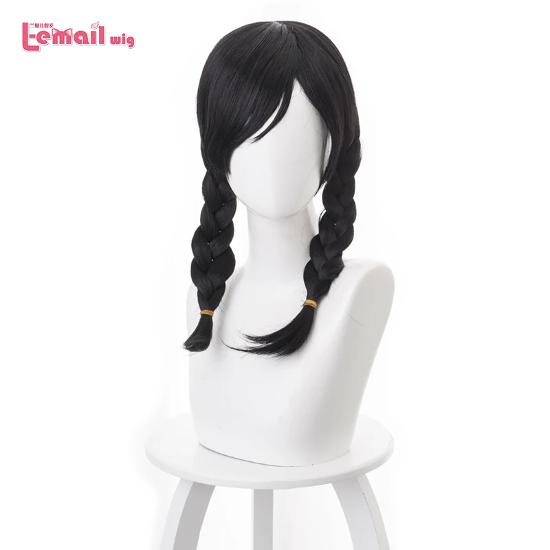 

L-email wig Game OW D.Va Cosplay Wigs 45m Black Braid Heat Resistant Synthetic Hair Perucas Cosplay Wig