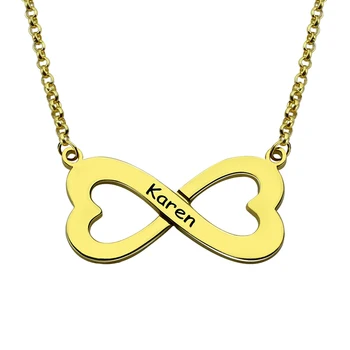 

Wholesale Personalized Infinity Name Necklace Double Heart infinity Engraved Name Necklace Gold Color Best Gift for Her