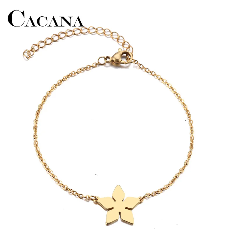 CACANA Stainless Steel Bracelet For Women Man Pentagon Flower Gold And Silver Color Pulseira Feminina Lover's Engagement Jewelry