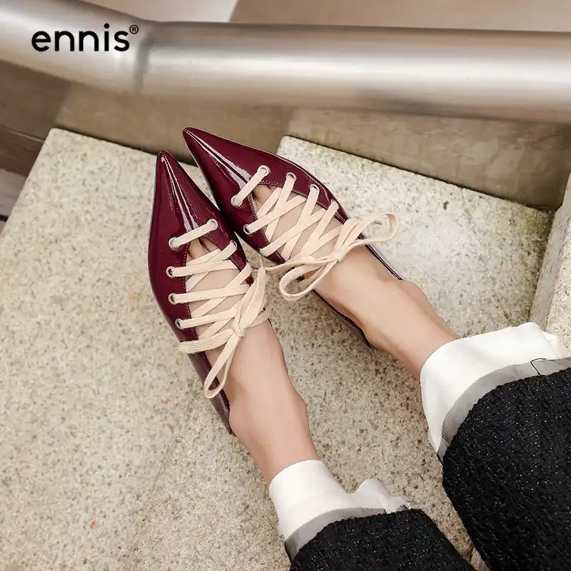 pointy lace up flats