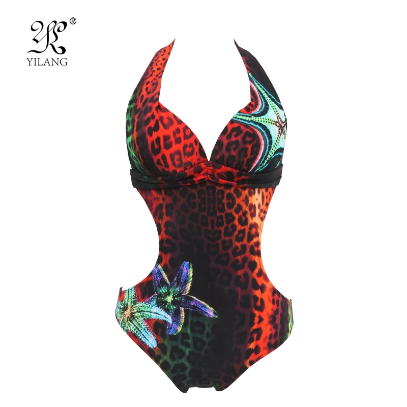 

Brand Gradient Leopard Print One Piece Swimsuit Women Sexy Trikini High Quality Swimwear 2016 Deep V Bathing Suit Monokini XL
