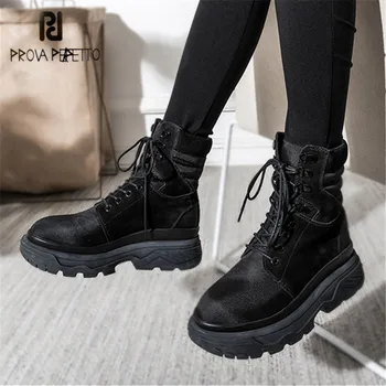 

Prova Perfetto Women Ankle Boots Casual Short Botas Mujer Snow Boot Female Platform Creepers High Top Shoes Military Boots