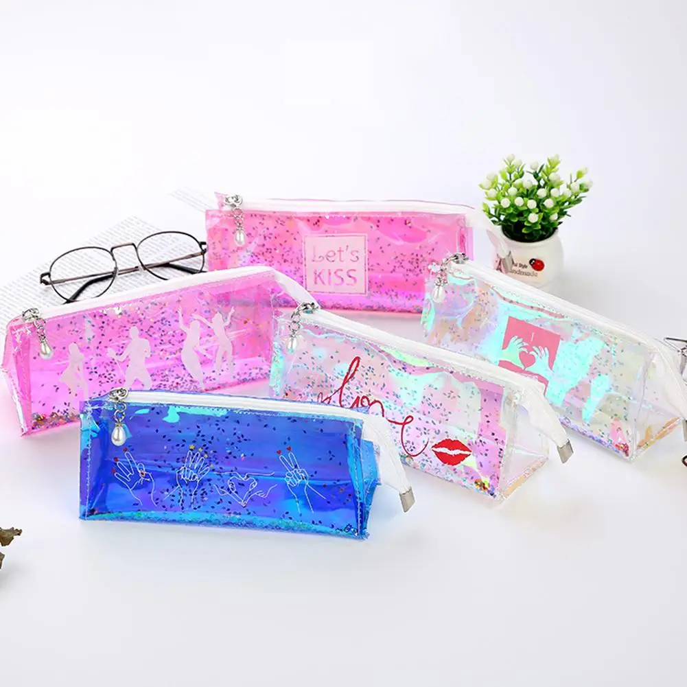 Transparent Laser Quicksand Sequins Pencil Bag Zipper Pouch School