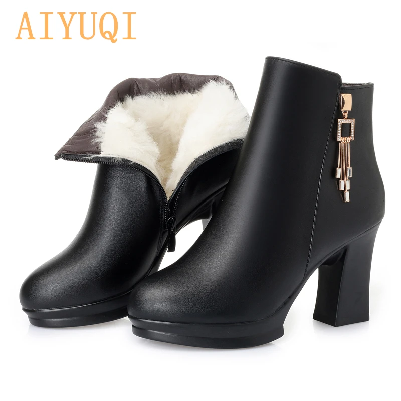 

AIYUQI Women Winter Boots 2020 New Genuine Leather Female Dress Boots Natural Wool Warm High Heel Women Ankle Boots
