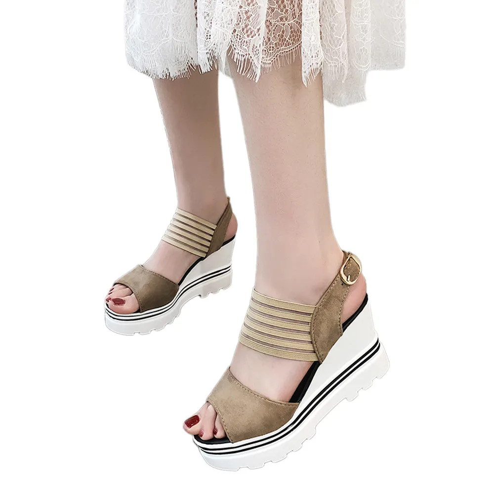 

2018 summer women shoe woman Sandals Fish Mouth Platform High Heels Wedge Shoes Five-Star Buckle Slope Sandals