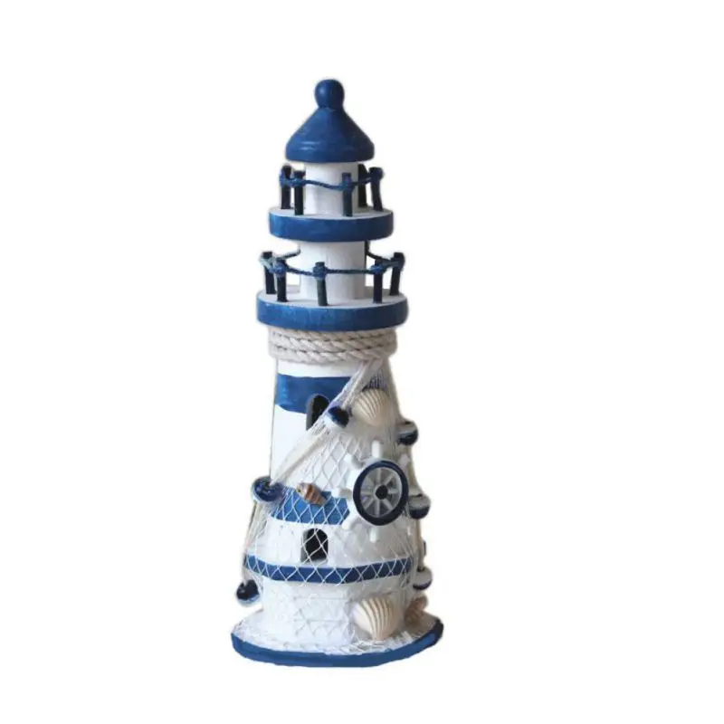 

PCute Mediterranean Model P Accessories Style Lighthouse White Handicraft Marine Decoration Home Striped Wood Blue