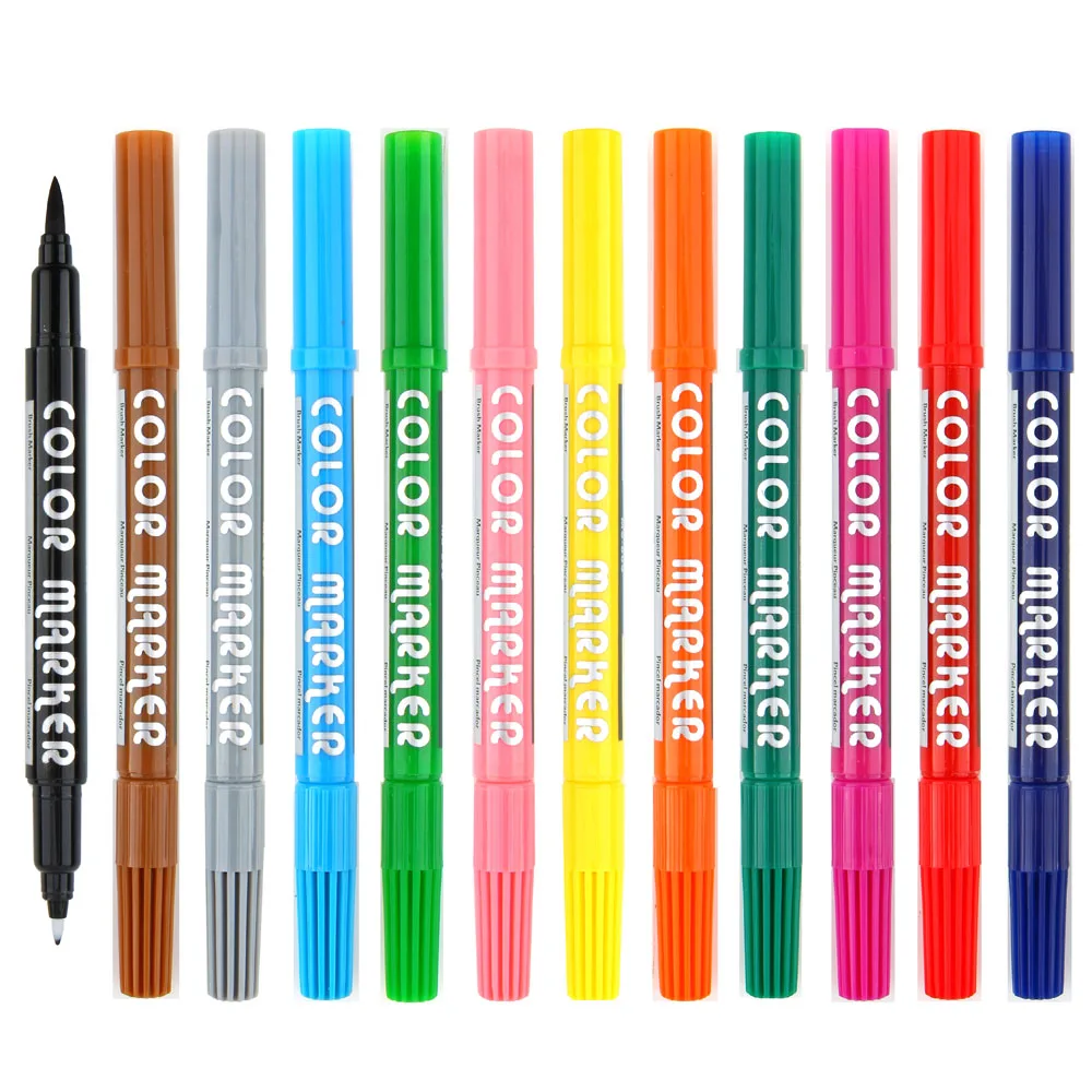 

Superior 12 Colors Dual Tip Brush Markers 0.4mm Fine Tip Water Based Marker Pens for Drawing Art Supplies