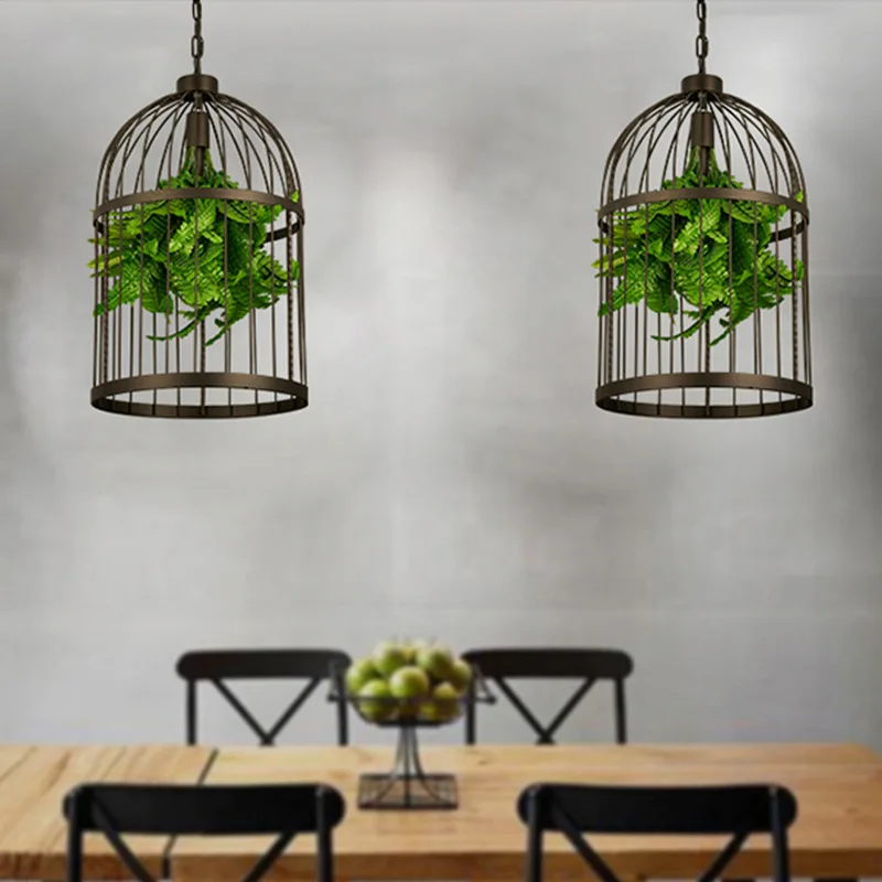 

American Retro Rural Iron Personalized Bird Cage Pendent Lamp For Bedroom Restaurant Creative Green Bar Table Lamp N1408